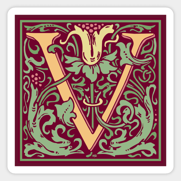 William Morris Vintage Letter V Magnet by MatchbookGraphics